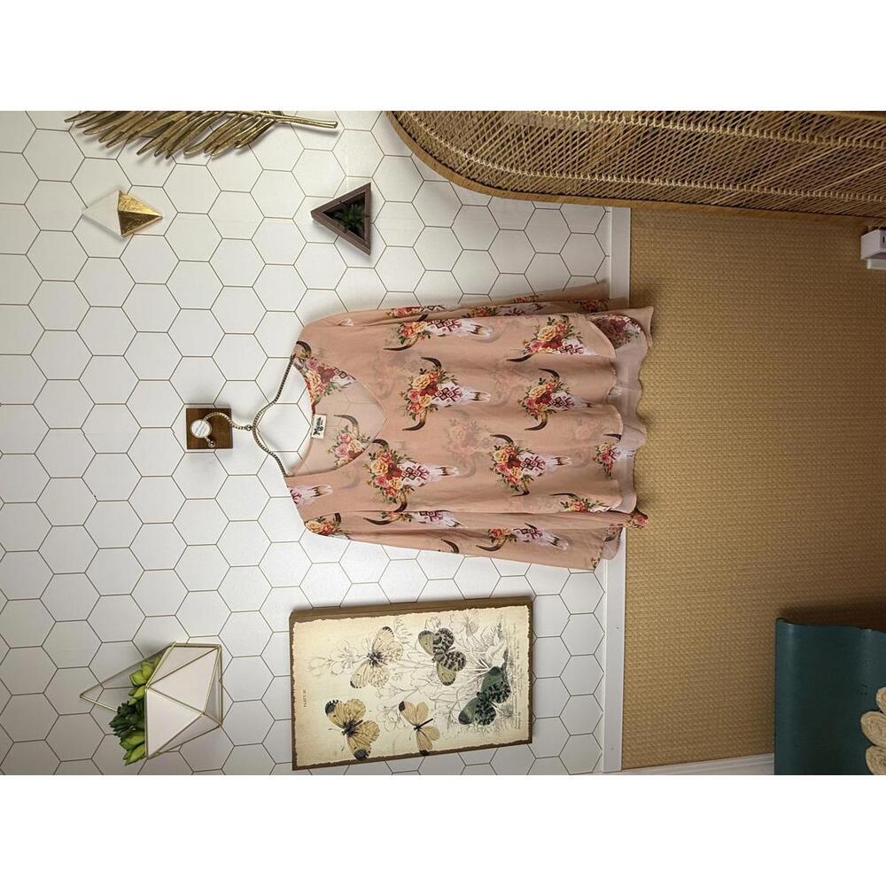 Show Me Your Mumu Peach Western Patterned Long Sleeve Tunic - Size - Small